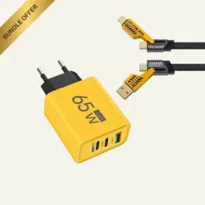 PowerFlex 65W Bundle – PowerCube 65W Schnellladegerät & FlexCharge 4-in-1 Kabel PowerCube 65W Ladegerät mit GaN 3.0 Technologie FlexCharge 4-in-1 Kabel für Smartphones, Tablets & Laptops